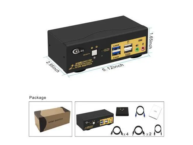 Alt view image 6 of 7 - CKLau 2 Port USB 3.0 Dual Monitor KVM Switch Displayport 1.4, Display Port KVM Switch 2 Monitors with Audio and Cables Support 4K@144Hz, 8K@30Hz