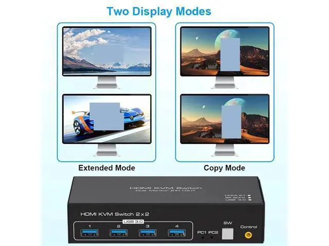 Alt view image 3 of 7 - HDMI-Compatible KVM Switch 8K 60Hz 2 Port Dual 2 Monitors 2 Computers 4K 120Hz USB 3.0 KVM Switch KVM Switcher HDMI 2.1(UK Power Plug)