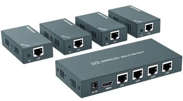 Main image of HDMI Extender Splitter 1x4, 1080P@60Hz, Extending 165ft (50m) Length Transmission Over CAT5e/CAT6/CAT7 Cable, 4 Channel Transmission Only 1 Power Adapter