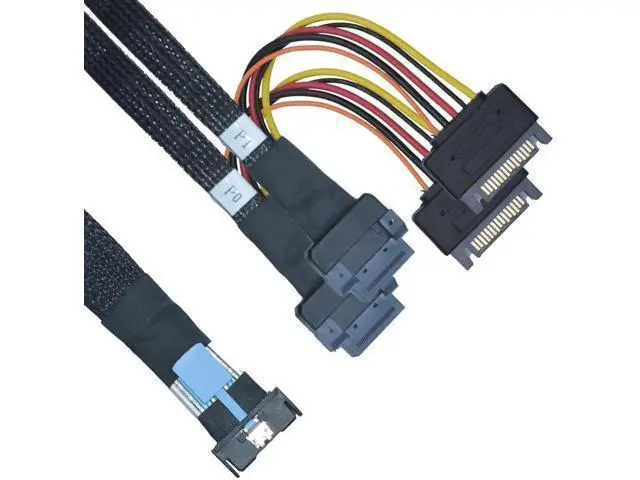Alt view image 5 of 5 - PCIe 5.0 MCIO x8 to 2 EDSFF E1 E3 Cable for E1.S E1.L E3.S E3.L SSD with 15P Power