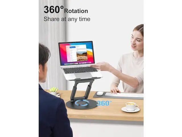 Alt view image 2 of 7 - Telescopic Laptop Stand for Desk with 360° Swivel Base, Sit to Stand, Height Adjustable, Portable Riser Holder for Good Posture, Compatible with MacBook Pro, All Laptops 10-17"-Gray