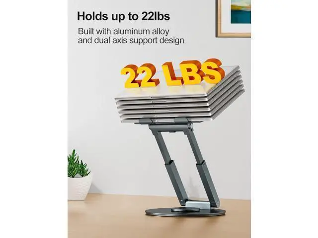 Alt view image 6 of 7 - Telescopic Laptop Stand for Desk with 360° Swivel Base, Sit to Stand, Height Adjustable, Portable Riser Holder for Good Posture, Compatible with MacBook Pro, All Laptops 10-17"-Gray