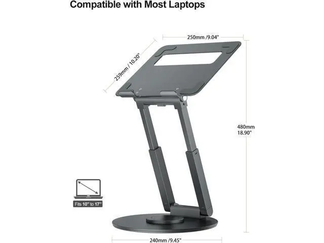 Alt view image 4 of 7 - Telescopic Laptop Stand for Desk with 360° Swivel Base, Sit to Stand, Height Adjustable, Portable Riser Holder for Good Posture, Compatible with MacBook Pro, All Laptops 10-17"-Gray