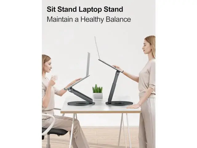 Alt view image 3 of 7 - Telescopic Laptop Stand for Desk with 360° Swivel Base, Sit to Stand, Height Adjustable, Portable Riser Holder for Good Posture, Compatible with MacBook Pro, All Laptops 10-17"-Gray