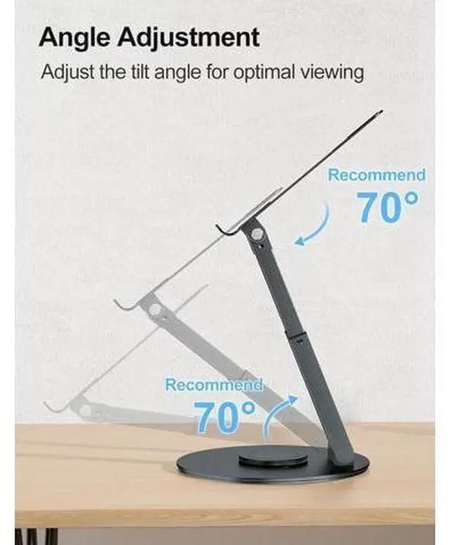 Alt view image 5 of 7 - Telescopic Laptop Stand for Desk with 360° Swivel Base, Sit to Stand, Height Adjustable, Portable Riser Holder for Good Posture, Compatible with MacBook Pro, All Laptops 10-17"-Gray
