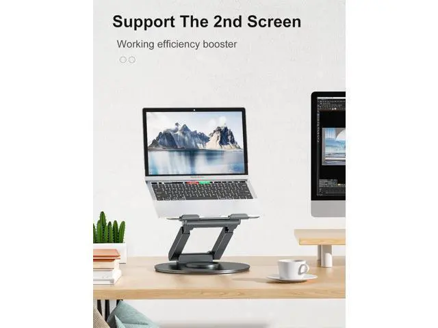 Alt view image 7 of 7 - Telescopic Laptop Stand for Desk with 360° Swivel Base, Sit to Stand, Height Adjustable, Portable Riser Holder for Good Posture, Compatible with MacBook Pro, All Laptops 10-17"-Gray