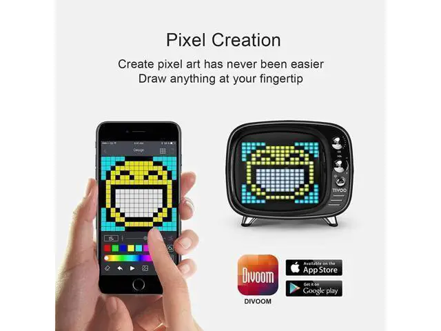 Alt view image 3 of 5 - Divoom Tivoo Retro Bluetooth Speaker - Pixel Art DIY Box, RGB Programmable 16X16 LED, Support Android & iOS; TF/SD Card & Aux 3.9X3X3.2 Inches