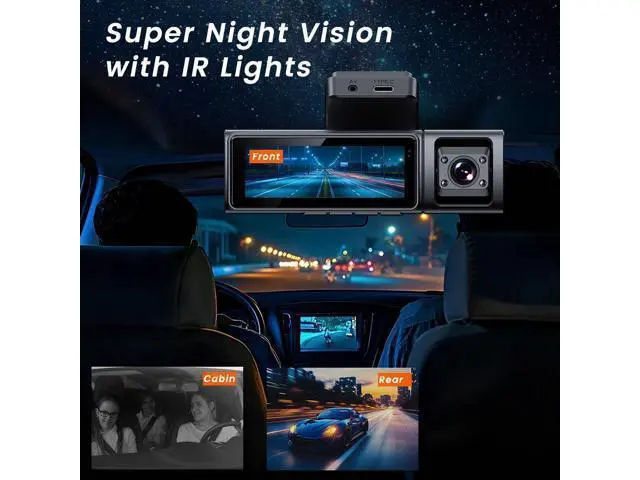 Alt view image 2 of 6 - QURO Dashcam 3 Camera Front 4K+Interior Night Vision 1080P+ Rear 1080P 3 Channels Auto Car Camera 3.2"IPS Screen WiFi App Control