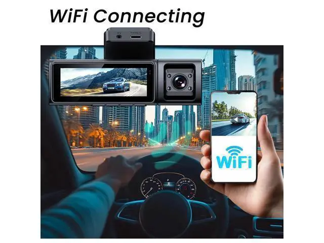 Alt view image 4 of 6 - QURO Dashcam 3 Camera Front 4K+Interior Night Vision 1080P+ Rear 1080P 3 Channels Auto Car Camera 3.2"IPS Screen WiFi App Control