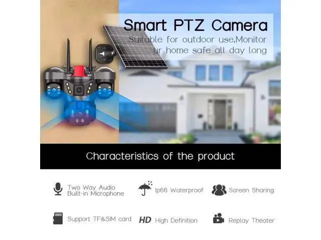 Alt view image 3 of 7 - V380 Triple-Lens 4G Solar Security Camera 12MP Ultra HD, Smart Night Vision, Two-Way Audio, Outdoor, Solar Powered
