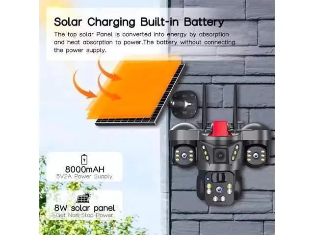 Alt view image 4 of 7 - V380 Triple-Lens 4G Solar Security Camera 12MP Ultra HD, Smart Night Vision, Two-Way Audio, Outdoor, Solar Powered