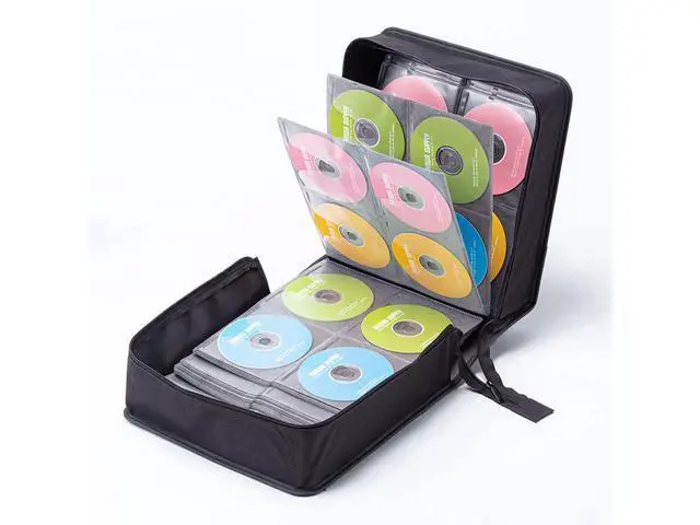 Alt view image 6 of 7 - SANWA 512 Capacity CD Case, Shell Design CD Sleeves, Portable DVD VCD Storage Box, Portable Zipper Bag, EVA Protective Blu-ray Wallet with Handle, for Car, Home, Office, Games Disc, Audio Music,Black