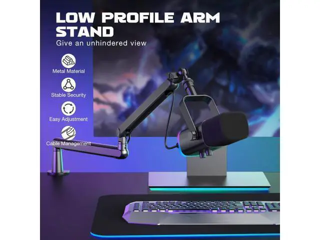 Alt view image 2 of 7 - Deuninker Microphone Boom Arm, Low Profile Arm Stand with XLR Cable Bundle, 10feet Recording Mic Audio Cord, Cable Management, Desk Mount Clamp, Screw Adapter, for Gaming, Streaming, Podcast (BM88+L9)