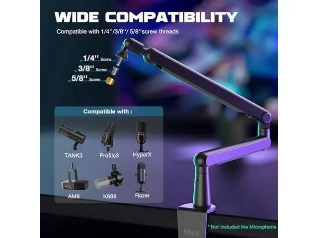 Alt view image 4 of 7 - Deuninker Microphone Boom Arm, Low Profile Arm Stand with XLR Cable Bundle, 10feet Recording Mic Audio Cord, Cable Management, Desk Mount Clamp, Screw Adapter, for Gaming, Streaming, Podcast (BM88+L9)