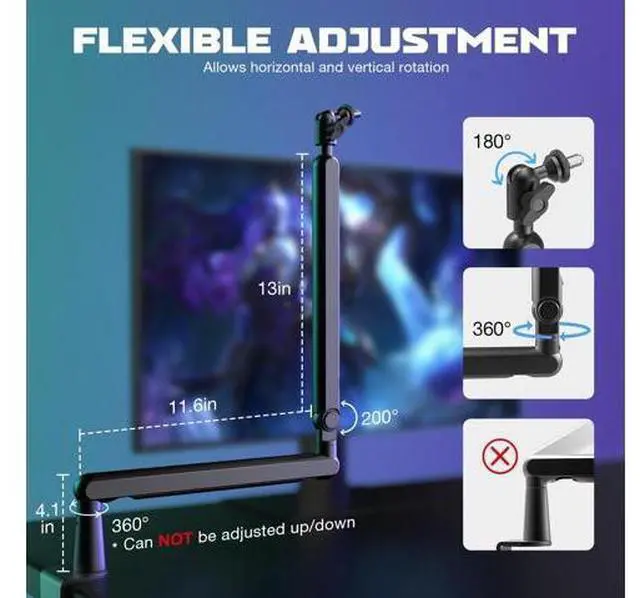 Alt view image 5 of 7 - Deuninker Microphone Boom Arm, Low Profile Arm Stand with XLR Cable Bundle, 10feet Recording Mic Audio Cord, Cable Management, Desk Mount Clamp, Screw Adapter, for Gaming, Streaming, Podcast (BM88+L9)