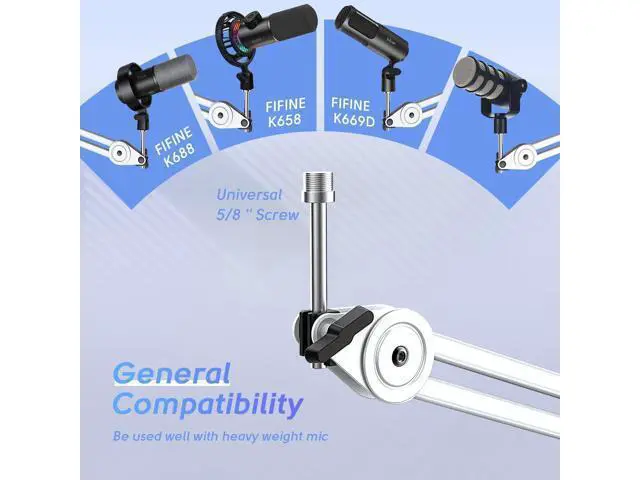 Alt view image 5 of 7 - Deuninker Microphone Arm Stand and XLR Cable Set,Metal Heavy Duty Mic Stand with Desk Clamp, 5/8" Screw,XLR Interface Cable with Balanced 3 PIN,Mic Wire for Recording Podcast Streaming(BM63W+L9)
