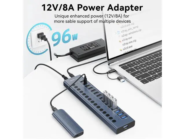 Alt view image 3 of 5 - Powered USB 3.2 Hub, ACASIS 16 Ports USB 3.2 Hub(8 USB-A 3.2 Ports+8 USB-C 3.2 Ports), Aluminum USB Hub Powered with 96W Power Adapter, USB Hub for PC/Laptop, Computer, Flash Drive, Printer, Camera