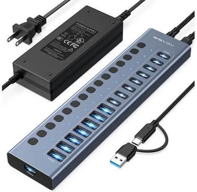 Main image of Powered USB 3.2 Hub, ACASIS 16 Ports USB 3.2 Hub(8 USB-A 3.2 Ports+8 USB-C 3.2 Ports), Aluminum USB Hub Powered with 96W Power Adapter, USB Hub for PC/Laptop, Computer, Flash Drive, Printer, Camera