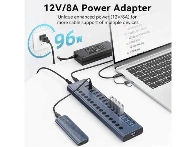 Alt view image 3 of 7 - Powered USB 3.2 Hub, ACASIS 16 Ports USB 3.2 Hub(8 USB-A 3.2 Ports+8 USB-C 3.2 Ports), Aluminum USB Hub Powered with 96W Power Adapter, USB Hub for PC/Laptop, Computer, Flash Drive, Printer, Camera