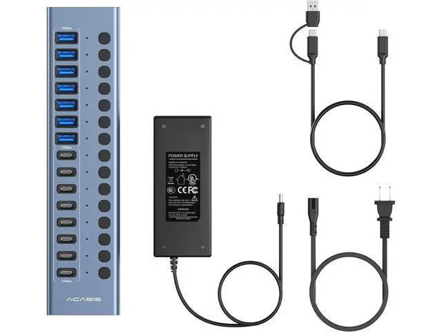 Alt view image 6 of 7 - Powered USB 3.2 Hub, ACASIS 16 Ports USB 3.2 Hub(8 USB-A 3.2 Ports+8 USB-C 3.2 Ports), Aluminum USB Hub Powered with 96W Power Adapter, USB Hub for PC/Laptop, Computer, Flash Drive, Printer, Camera