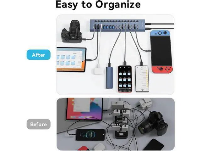 Alt view image 7 of 7 - Powered USB 3.2 Hub, ACASIS 16 Ports USB 3.2 Hub(8 USB-A 3.2 Ports+8 USB-C 3.2 Ports), Aluminum USB Hub Powered with 96W Power Adapter, USB Hub for PC/Laptop, Computer, Flash Drive, Printer, Camera