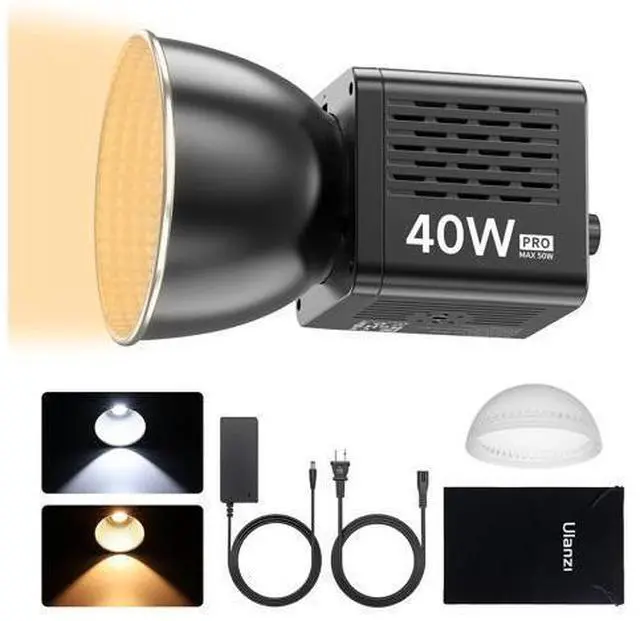 Main image of Deuninker 40W Pro Portable LED Video Light with DC Power Adapter, 3400mAh Build-in Battery Metal Mini Dual Color Temperature COB Continuous Output Lighting Handheld Spotlight 2500K-6500K for Video