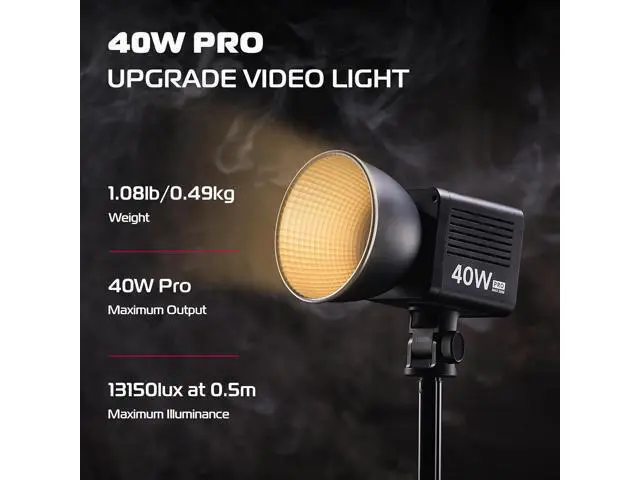 Alt view image 3 of 7 - Deuninker 40W Pro Portable LED Video Light with DC Power Adapter, 3400mAh Build-in Battery Metal Mini Dual Color Temperature COB Continuous Output Lighting Handheld Spotlight 2500K-6500K for Video