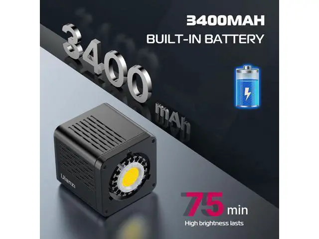 Alt view image 7 of 7 - Deuninker 40W Pro Portable LED Video Light with DC Power Adapter, 3400mAh Build-in Battery Metal Mini Dual Color Temperature COB Continuous Output Lighting Handheld Spotlight 2500K-6500K for Video