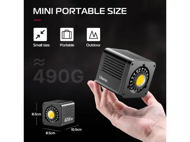 Alt view image 6 of 7 - Deuninker 40W Pro Portable LED Video Light with DC Power Adapter, 3400mAh Build-in Battery Metal Mini Dual Color Temperature COB Continuous Output Lighting Handheld Spotlight 2500K-6500K for Video