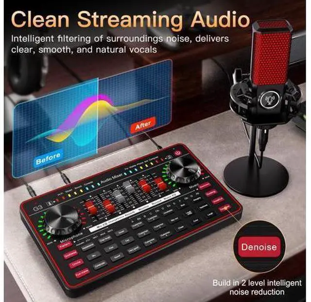 Alt view image 4 of 7 - _Mega Brand G3 Audio Mixer for Podcast Equipment BundleLive Sound Card for StreamingAudio Interface DJ Mixer Sound Card/Board Condenser Microphone for Tiktok Gaming Video Content Creator
