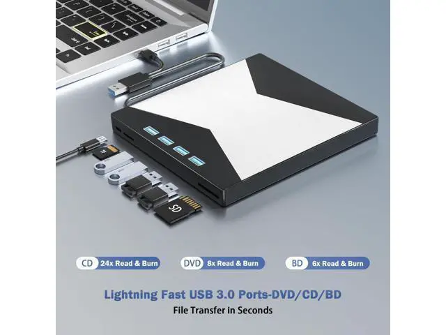 Alt view image 2 of 5 - External Blu Ray Drives, 4K Portable Blu Ray Burner USB 3.0 Type-C UHD BD Player with SD/TF Port, CD/DVD Burner R/W 3D Blu Ray Drive, External 4k Blu Ray Drive Compatible with Windows Mac OS Laptop