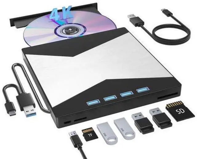 Main image of External Blu Ray Drives, 4K Portable Blu Ray Burner USB 3.0 Type-C UHD BD Player with SD/TF Port, CD/DVD Burner R/W 3D Blu Ray Drive, External 4k Blu Ray Drive Compatible with Windows Mac OS Laptop