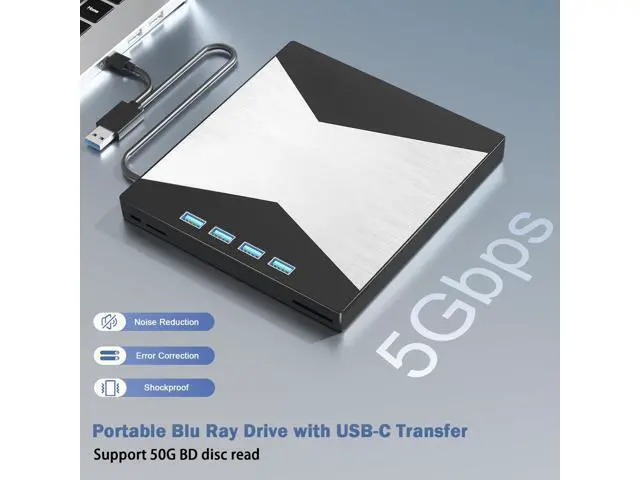 Alt view image 4 of 5 - External Blu Ray Drives, 4K Portable Blu Ray Burner USB 3.0 Type-C UHD BD Player with SD/TF Port, CD/DVD Burner R/W 3D Blu Ray Drive, External 4k Blu Ray Drive Compatible with Windows Mac OS Laptop