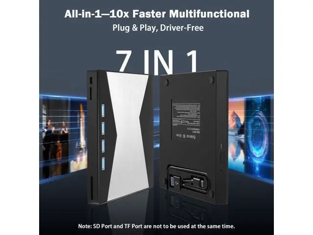 Alt view image 3 of 5 - External Blu Ray Drives, 4K Portable Blu Ray Burner USB 3.0 Type-C UHD BD Player with SD/TF Port, CD/DVD Burner R/W 3D Blu Ray Drive, External 4k Blu Ray Drive Compatible with Windows Mac OS Laptop