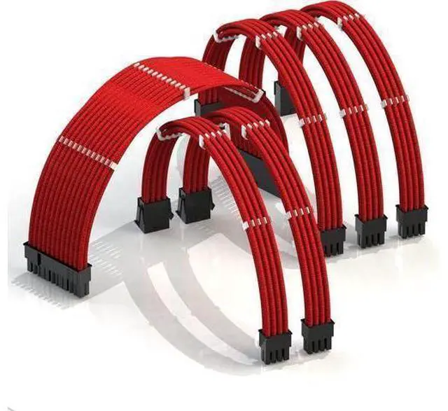 Main image of LINKUP - 30cm PSU Cable Extension Sleeved Custom Mod GPU PC Braided w/Comb Kit - Compatible with RTX30901 x 24 P (20+4)2 x 8 P (4+4) CPU3 x 8 P (6+2) GPU Set300mm - Red