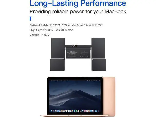 Alt view image 4 of 6 - A1534 Battery Replacement for MacBook 12-inch A1534(2015,2016,2017) A1527/A1705 Battery