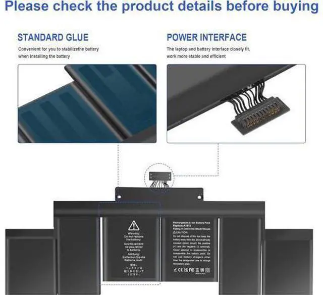 Alt view image 5 of 7 - 99.5Wh A1618 A1494 Laptop Battery for A1618 A1494 P/N:020-00079 02000079 for MacBook Pro 15" Inch Retina A1398 (Mid 2015 Mid 2014 Late 2013 Early 2015), NOT fit for: A1398 (Mid 2012 Early 2013)