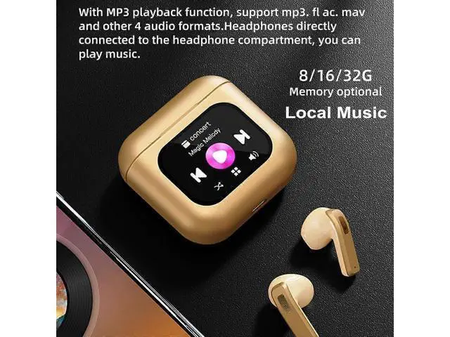 Alt view image 4 of 5 - Bluetooth 5.2 Earbuds with 2.01" Touch Screen Case, 8G MP3 Storage & Noise Cancelling (White)