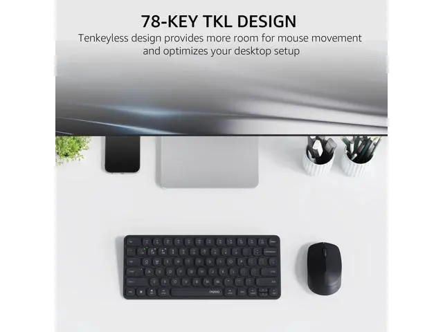 Alt view image 3 of 7 - 9010M Multi-Device Keyboard and Mouse Combo, 2.4GHz/Bluetooth 5.0/4.0 Wireless Keyboard & Mouse Set for Windows/Mac/Linux/Chrome, Support 4 Devices, Low-Profile Silent Click, Battery Powered