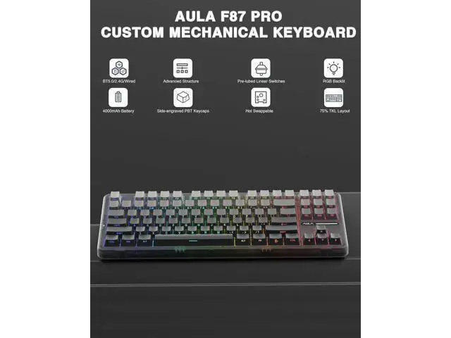 Alt view image 3 of 7 - AULA Wireless Keyboard and Mouse Combo, F87 Pro Mechanical Keyboard SC900 Pro Wireless Mouse