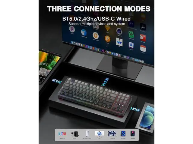 Alt view image 4 of 7 - AULA Wireless Keyboard and Mouse Combo, F87 Pro Mechanical Keyboard SC900 Pro Wireless Mouse