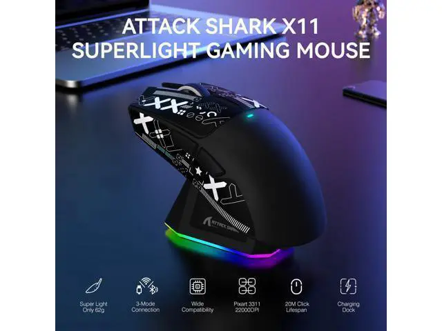 Alt view image 6 of 7 - X11 & X68 PRO HE Wireless Gaming Combo,Rapid Trigger Hall Effect Magnetic Switch 8K Keyboard,Ultra-Light 22K DPI PAW3311 Optical Sensor Mouse,RGB Backlit Tri-Mode with Coiled Cable-Black