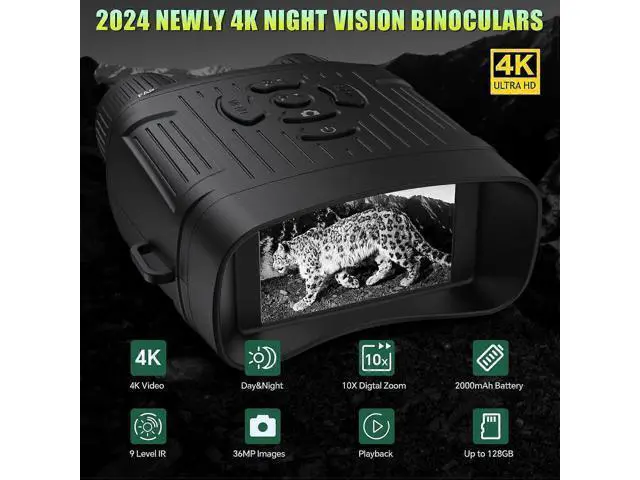 Alt view image 3 of 5 - Deuninker 4K Night Vision Goggles with 10X Zoom, Rechargeable Digital Binoculars for Hunting & Bird Watching (Black)