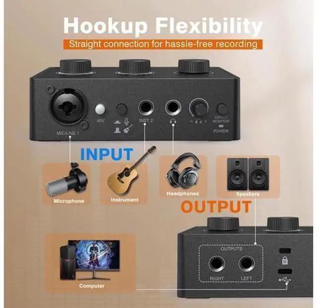 Alt view image 5 of 7 - FIFINE PC Audio Mixer for Recording Music, USB Interface for Streaming and Podcasting with XLR, Monitor, 48V Phantom Power, Gain Knob, for Instrument Guitar/Video Content Creation/Vocal-AMPLITANK SC1