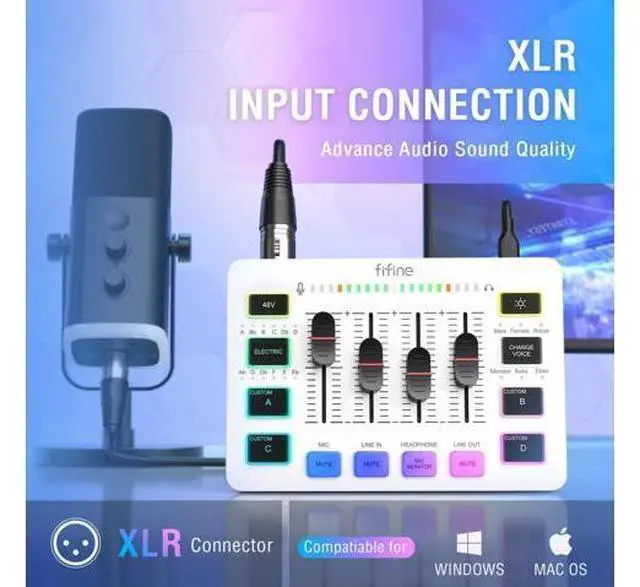 Alt view image 2 of 7 - DeuninkerAudio Mixer, Gaming Streaming PC Mixer with Slider Fader, XLR Microphone Interface, Monitoring, for Video/Game Voice/Podcast Recording-AmpliGame SC3W