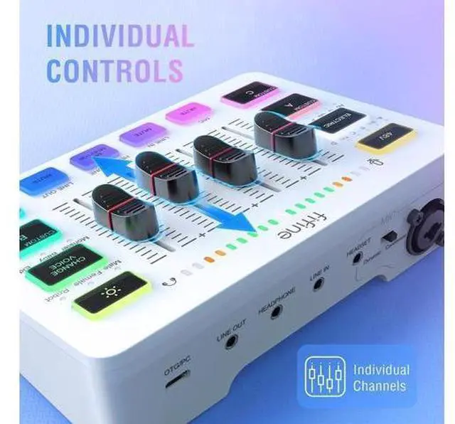 Alt view image 3 of 7 - DeuninkerAudio Mixer, Gaming Streaming PC Mixer with Slider Fader, XLR Microphone Interface, Monitoring, for Video/Game Voice/Podcast Recording-AmpliGame SC3W