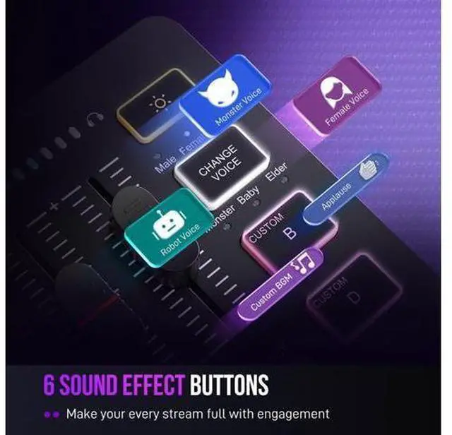 Alt view image 5 of 7 - Gaming Audio Mixer, Streaming RGB PC Mixer with XLR Microphone Interface, Individual Control, Volume Fader, Mute Button, 48V Phantom Power, for Podcast/Recording/Vocal/Game Voice-AmpliGame SC