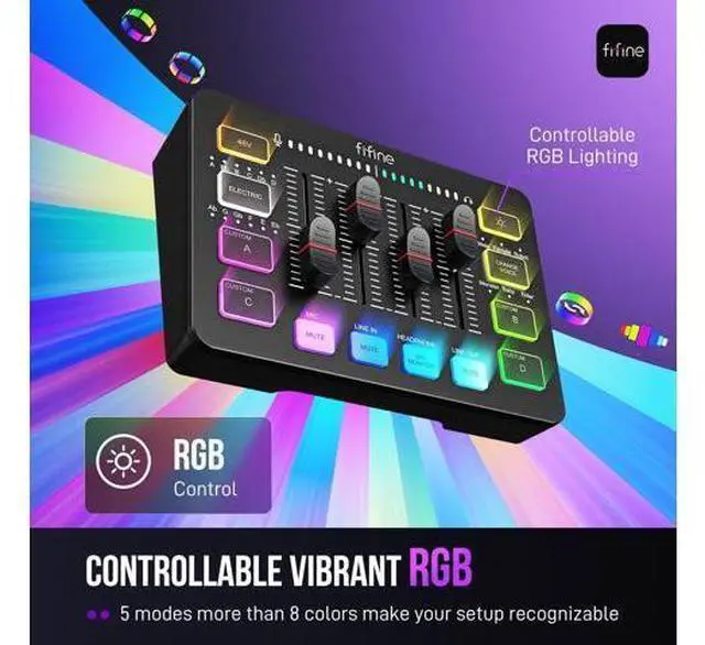 Alt view image 6 of 7 - Gaming Audio Mixer, Streaming RGB PC Mixer with XLR Microphone Interface, Individual Control, Volume Fader, Mute Button, 48V Phantom Power, for Podcast/Recording/Vocal/Game Voice-AmpliGame SC