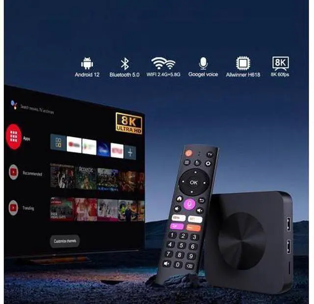 Alt view image 3 of 7 - 8K Android 13 TV Box H618, 2GB+16GB, WiFi6, Bluetooth Voice Remote, 5G, 6K Output, HDMI, Streaming Media Player