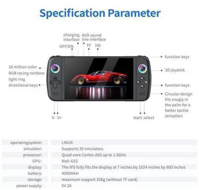 Alt view image 3 of 4 - M27 Large Screen Handheld Game Console 7" IPS, 30 Emulators, 4000mAh, TV Output, Retro Arcade Gaming